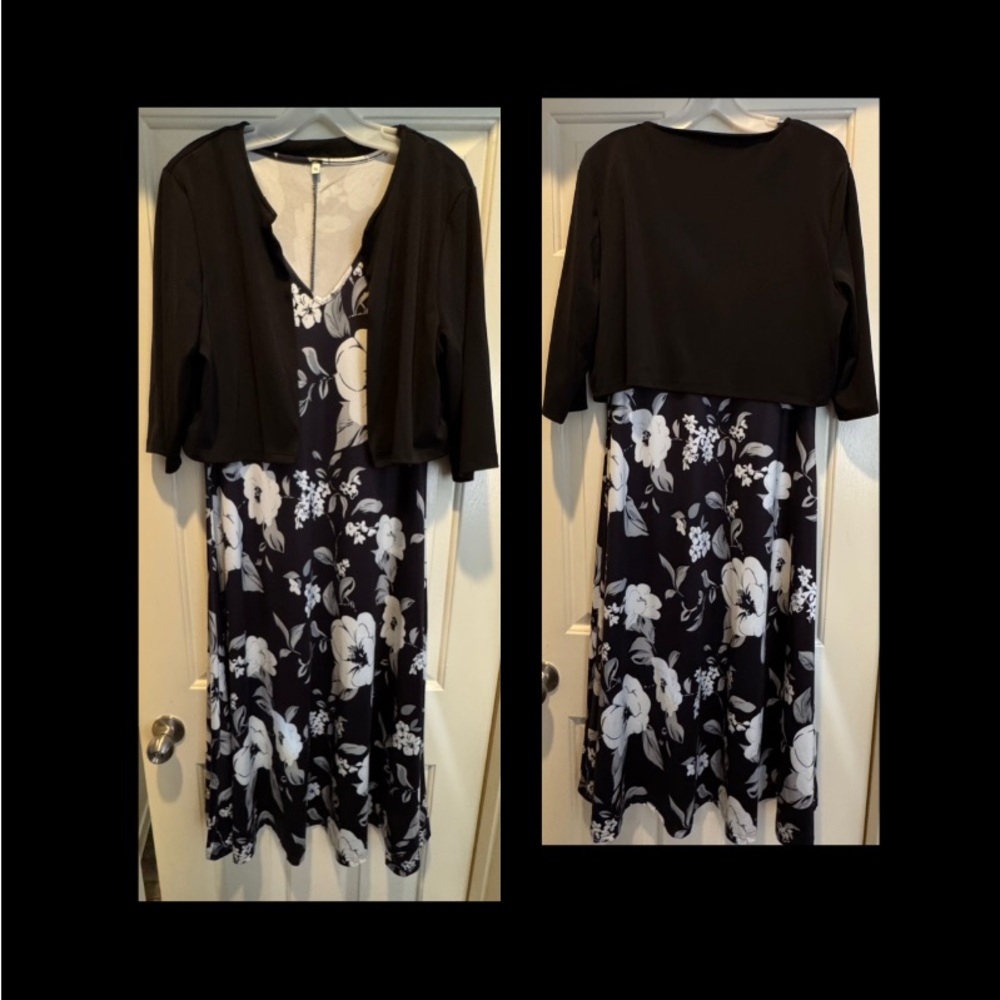 Floral Black and White Dress with Jacket